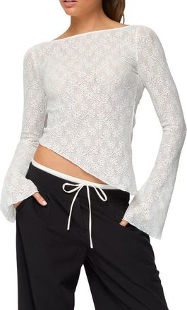 Edikted Mare Asymmetric Sheer Lace Top in White at Nordstrom, Size X-Small