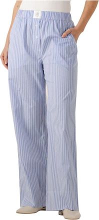Second Female Wijde Pijp Katoenen Broek - Dames - Straight fit broeken - Blauw - M - Katoen - Broeken