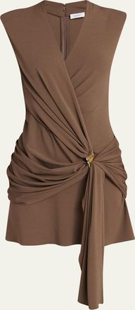 Ferragamo Sleeveless Draped Wrap Jersey Mini Dress