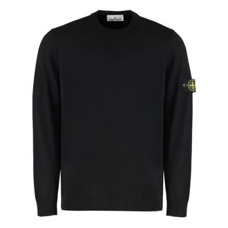 Stone Island Round-neck Knitwear, male, Black, Size: 2XL Wool Crewneck Sweater