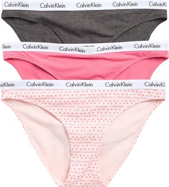 Calvin Klein Pack of 3 Assorted Bikinis in Grey/pink/pink Hearts at Nordstrom Rack, Size Medium
