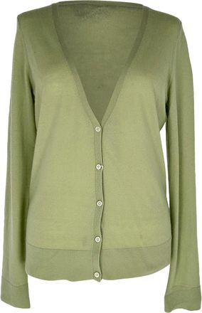 Theory Buttoned Cardigan in Green Cashmere