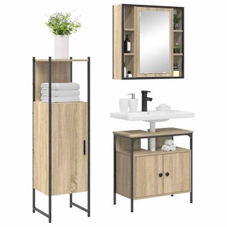 Berkfield Home Modern 3 Piece Bathroom Furniture Set Sonoma Oak Engineered Wood in Beige