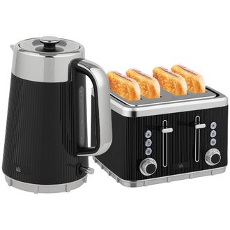 HOMCOM 1.7L 3000W Rapid Boil Kettle and 4 Slice Toaster Set Crumb Tray - Black | TJ Hughes