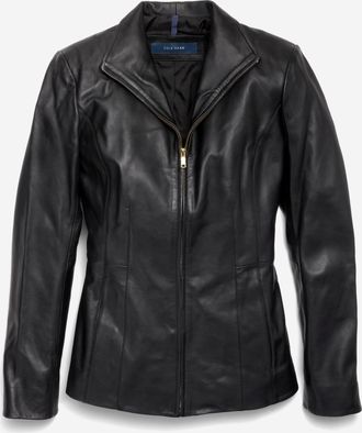 Cole Haan Womens Wing Collar Leather Jacket - Black Size Medium