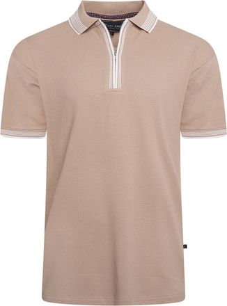 KAM Textured Polo Shirt Zip Up Short Sleeve Cotton Top Mens Plus Size 2-8XL 5519 (UK, Alpha, 4XL, Plus, Regular, Almond)