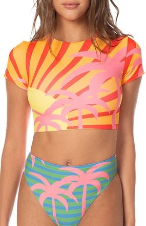Maaji Jungle Sway Milano Reversible Crop Rashguard in Open Yellow at Nordstrom, Size Small