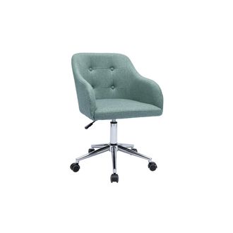 Miliboo Miliboo - Silla De Oficina Capiton&eacute; Con Ruedas De Tela Efecto Terciopelo Texturizado Verde Gris Y Metal Cromado Baltik