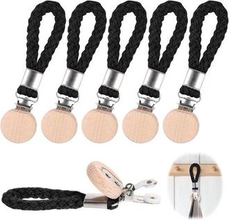 OEM 6 Pinzas Para Toallas De Cocina, Soporte Met&aacute;lico Para Pa&ntilde;os De Cocina Con Lazo De Algod&oacute;n Y Decoraci&oacute;n De Madera De Haya, La Cocina Ba&ntilde;o (negro)