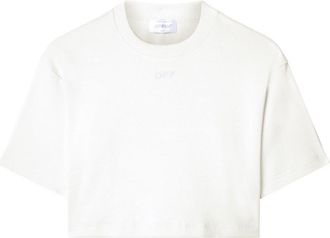 Off-white logo-embroidered cropped T-shirt - women - Cotton/Elastane - S
