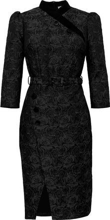 Chic Star Womens Embossed Jacquard Buttons Dress, Black, 0X