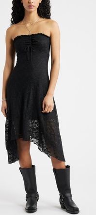 BP. Strapless Lace Asymmetric Hem Dress in Black at Nordstrom, Size Xx-Small