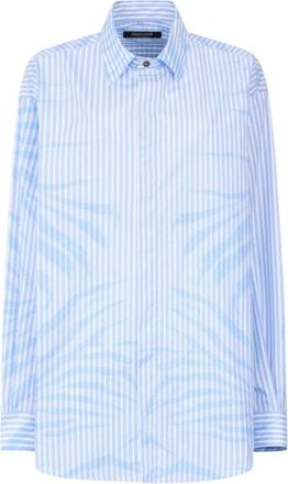 Roberto Cavalli Shirt met Zebraprint en Strepen - Heren - Casual Overhemden - Blauw - M - Katoen - Overhemden