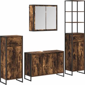vidaXL Juego De Muebles De Ba&ntilde;o 4 Uds. Roble Ahumado Vidaxl