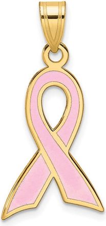 Diamond2Deal 14k Yellow Gold Large Enameled Pink Awareness Ribbon Pendant