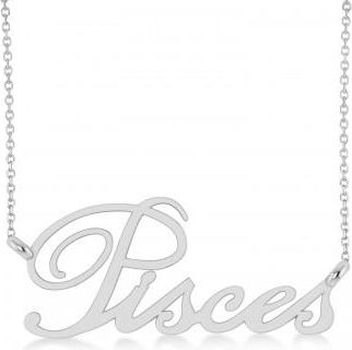 Allurez Pisces Zodiac Text Pendant Necklace 14k White Gold