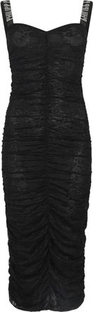 Philipp Plein Kleedjes, Dames, Zwart, L, Polyester, Wrinkled Lace Long Dress