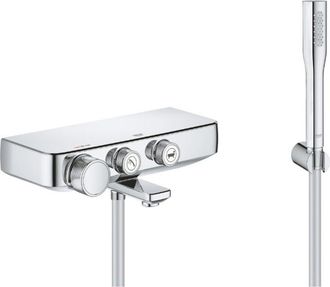 GROHE Set Mezclador Ba&ntilde;era/ducha Grohtherm Smartcontrol + Teleducha Euphoria 1 Rociador Con Soporte Mural, Cromo (34718000-eupho