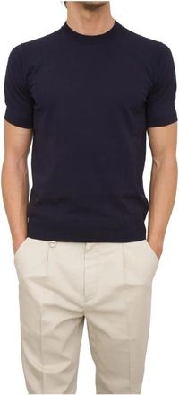 Paolo Pecora Blauw Crew Neck Shirt - Heren - Ronde hals truien - Blauw - M - Katoen - Truien & Vesten
