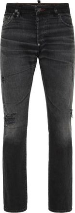 Philipp Plein Jeans met distressed details - Heren - Slim Fit Jeans - Zwart - W34 - Katoen - Jeans