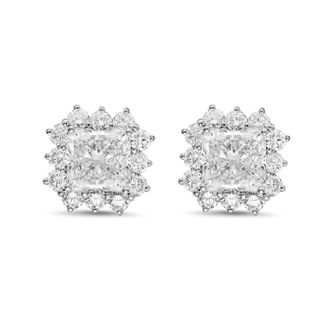 Diana M. Jewels 14kt white gold 9cts lab grown Radiant Cut Diamond Halo Earrings