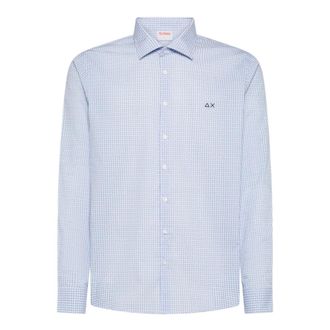 Sun 68 Bedrukt katoenen overhemd - Heren - Casual Overhemden - Blauw - M - Katoen - Overhemden