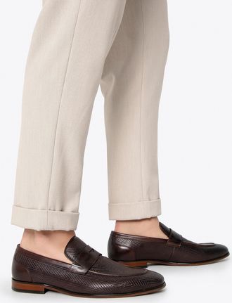 Wittchen Heren Leren Mocassins met Visgraatmotief, Donkerbruin, Natuurlijk Leer