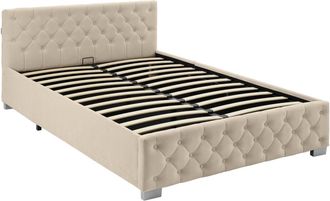 TecTake Cama tapizada con LED y somier abatible, 250 kg, 140 x 200 cm, arena