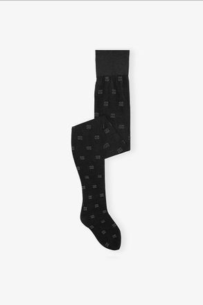 Ganni Black Glitter Butterfly Lace Tights - Size S