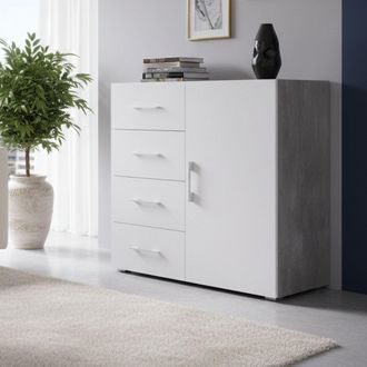 Dmora Dmora Aparador Violetta, Buffet Con 1 Puerta Y 4 Cajones, Aparador De Sal&oacute;n, Mueble Multiusos Con Baldas, 100% Made In Italy, Cm 90x41h87, Blanco Y Ce