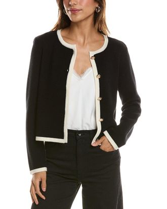 Bruno Magli Tipped Merino Wool Cropped Jacket
