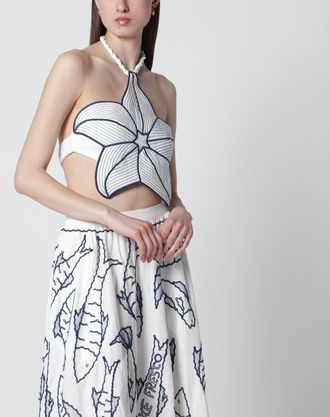 Farm Rio Coast Stars cropped top in linen blend