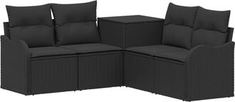 vidaXL Juego De Sof&aacute; 5 Uds. Negro Rat&aacute;n Sint&eacute;tico Y Acero Vidaxl