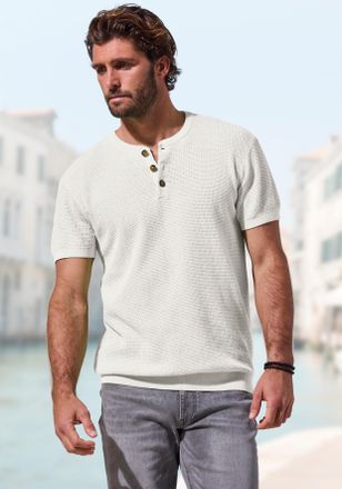 John Devin Henleyshirt JOHN DEVIN - Strickshirt, Herren, Gr. XXL, sanftes wei&szlig;, Strick, Obermaterial: 100% Baumwolle, regular fit normal, Rundhals, Rippstrickb&uuml;n