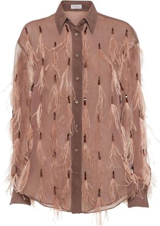 Brunello Cucinelli Camicia con decorazione - Marrone