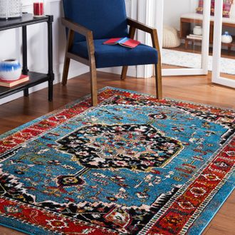 Safavieh Vintage Hamadan Machine Made Area Rug, Blue / Red Traditional Style Easy Care