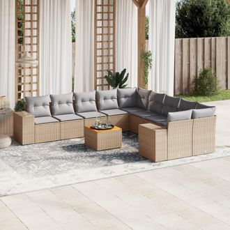 vidaXL Set De Sof&aacute;s De Jard&iacute;n 11pzas Con Cojines Rat&aacute;n Sint&eacute;tico Beige Vidaxl