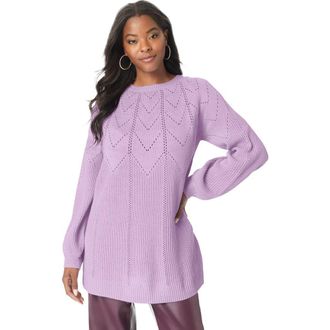 Roaman's Pointelle Yoke Crewneck Sweater in Pale Lavender at Nordstrom, Size 24