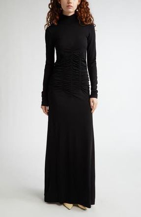 Bite Studios Ruched Long Sleeve Jersey Turtleneck Dress in Black at Nordstrom Rack, Size Large