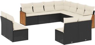 vidaXL Set De Sof&aacute;s De Jard&iacute;n 11 Pzas Y Cojines Rat&aacute;n Sint&eacute;tico Negro Vidaxl