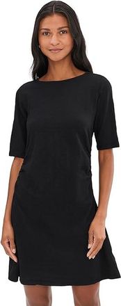 Mod-o-doc Elbow Sleeve Below The Knee Shirred Dress Womens Dress Black : LG (US 12-14), Cotton