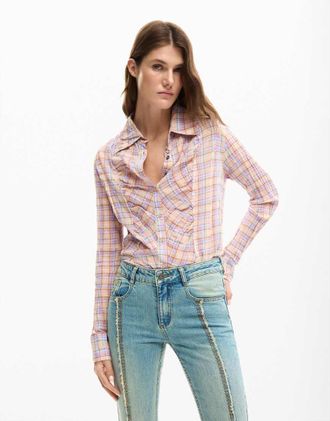 Desigual Jeans - Pantaloni blu con impunture floreali