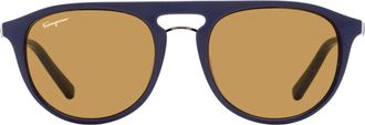 Ferragamo SF1090S Rounded Pilot Sunglasses - Navy