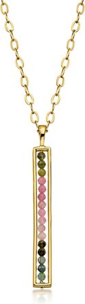 Ross-Simons Multicolored Tourmaline Bead Bar Pendant Necklace in 18kt Gold Over Sterling