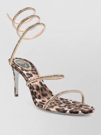 Rene Caovilla crystal-embellished leopard-print satin sandals