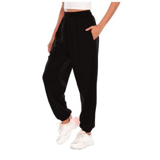 Generic Baggy Sweatpants Womens Solid Colour Loose Sports Trousers Elastic Waist Casual Sportswear with Pockets Gym Home Workout Joggers Simple Style Trousers