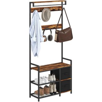 HOMCOM Coat Rack with Drawer, Hall Tree with Coat Stand, Rustic Brown