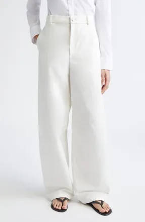 Nellie Partow Barrow High Waist Cotton Barrel Leg Pants in Ivory at Nordstrom, Size 12