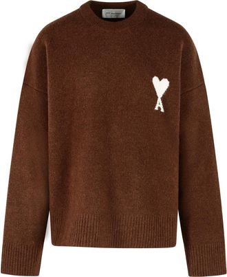 Ami Chocolate Brown Ami De Caur Alpaca Heart Inlay Sweater