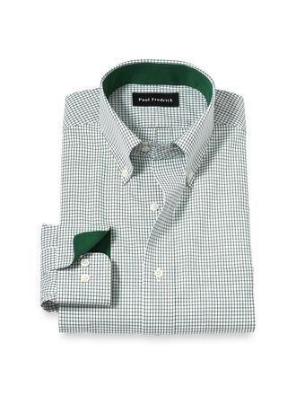 Paul Fredrick Non-iron Cotton Check Dress Shirt With Contrast Trim